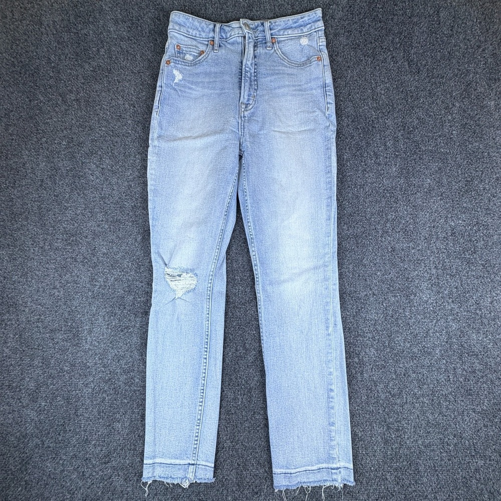 GAP Vintage Slim Jeans Womens 26x26 Blue Denim Distressed Sky High Rise Raw Hem